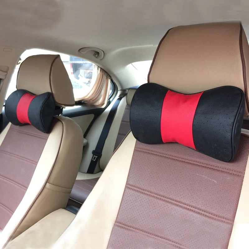 Buy 2pcs Genuine Leather Car Headrest Pillow Universal Breathable Neck Rest