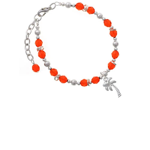 Silvertone Palm Tree Orange Beaded Bracelet
