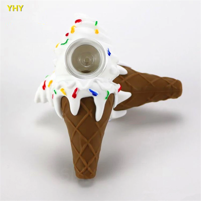 Girly soft ice-cream spoon shape tobacco smoking pipe silicone hand pipe unique glass bong pyrex glass oil burner pipes08