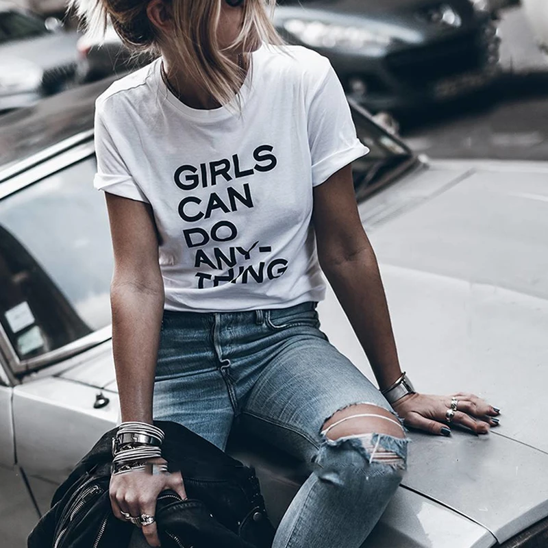 

ONSEME Girls Can Do Anything Slogan T Shirts Female Hipster Letter Print T Shirt Streetwear Tumblr Tshirt Casual Cotton Tees