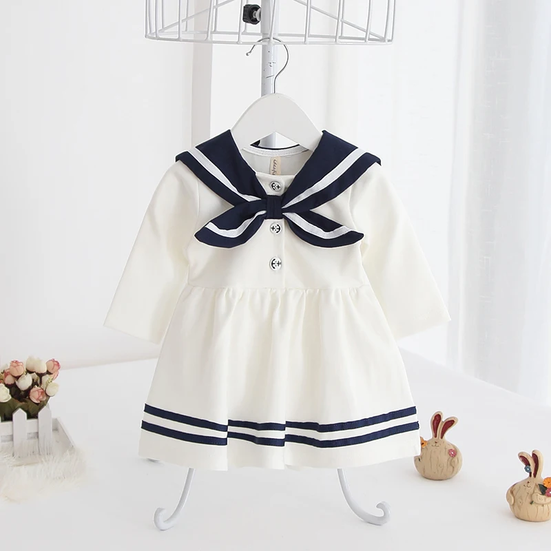 New Baby Girl Sailor Collar Cotton Dress White Navy Cute Casual Long ...