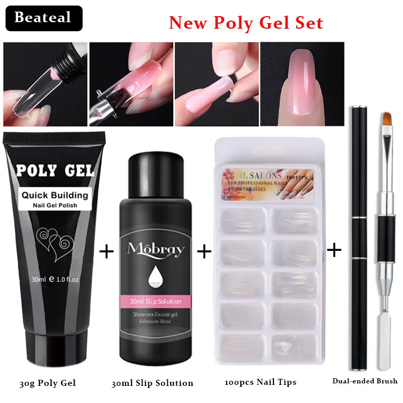 

30g Poly Gel Kits French Nail Art Clear Camouflage Color Nail Tip Form Crystal UV Gel Polygel Slice Double Way Brush Nail Gel