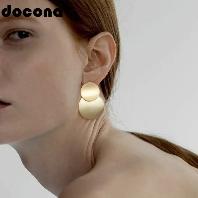 

Docona Fashion Round Drop Dangle Earring Metal Color Simple Piece layered Geometric Long Earrings for women Jewelry 2606