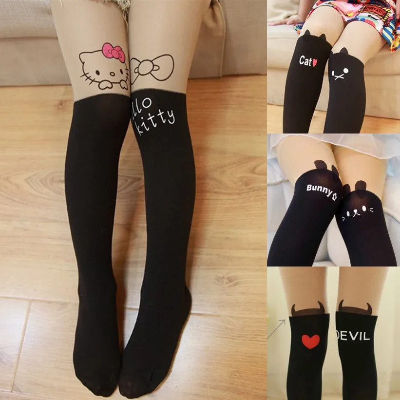 Children clothes Kids Girls Leggings Cute Pantyhose Lovely Cartoon hello cat bunny kitty Tattoo Velvet Stocking Child leg warmer