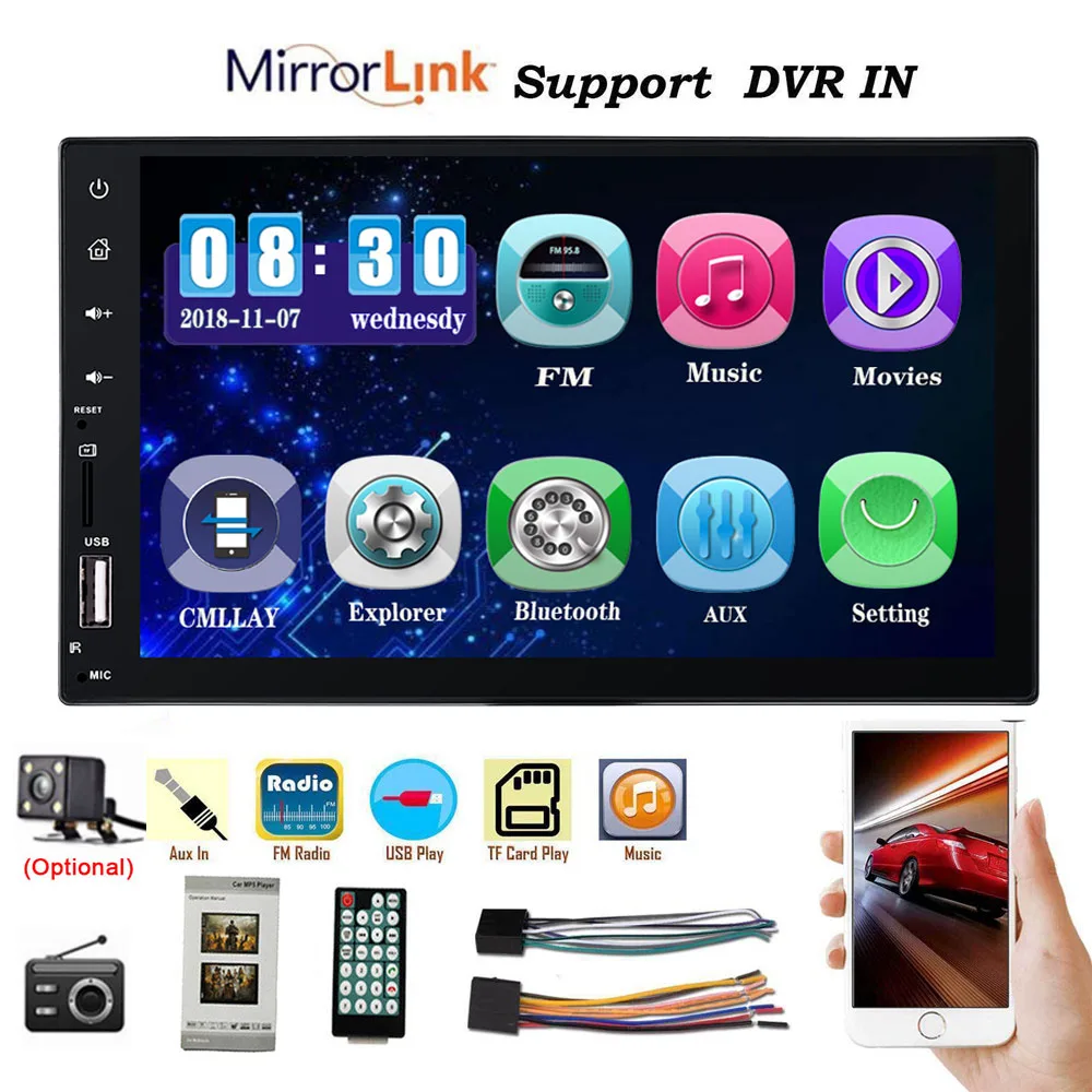

2 Din Car Radio Stereo 7 inch Touch Screen Car Audio Bluetooth MP5 Multimidio Player USB/AUX/TF Support Rear View Camera
