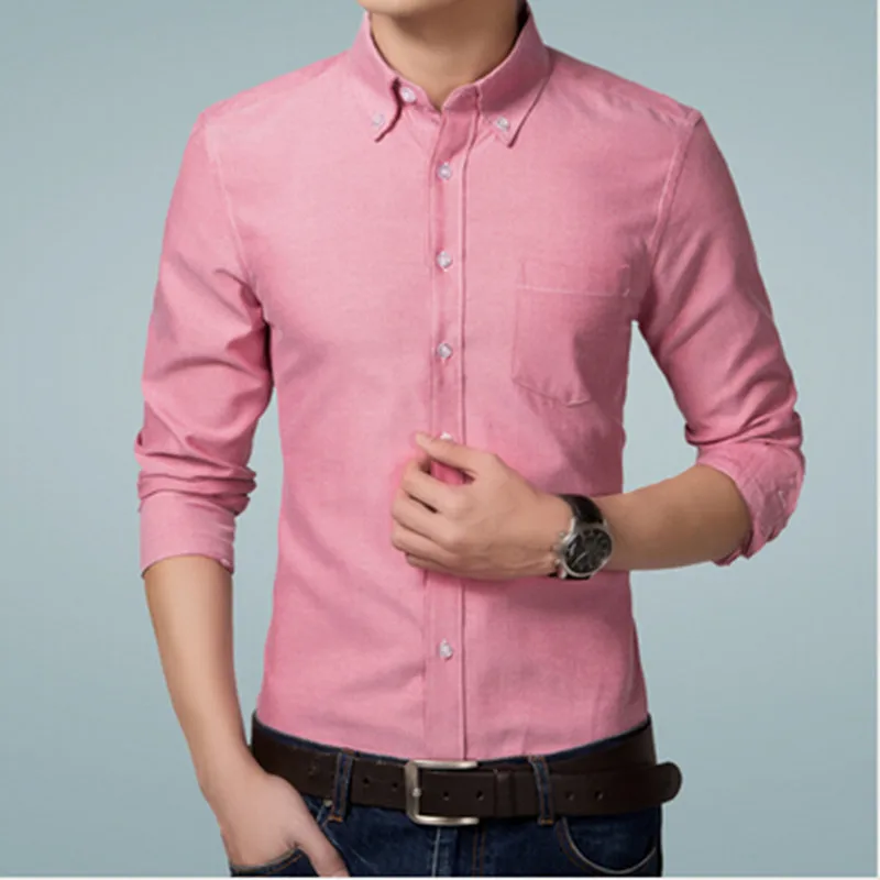 New Arrival Men's No Iron Solid Color Slim Fit Shirt Long Sleeve Turn