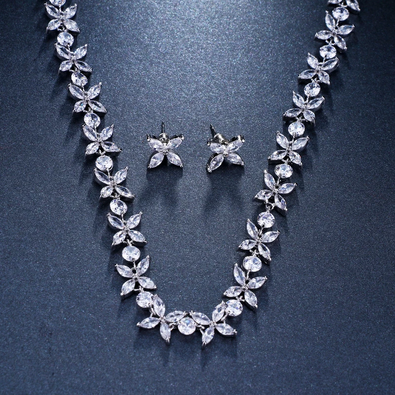 Emmaya Zircons Stunning Crystal Necklace and Earrings Luxury Bridal Party Jewelry Set For Wedding Evening Gift Bridal Jewelry Sets