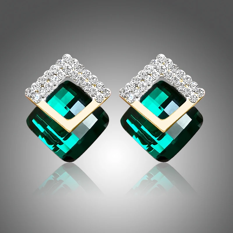 

Luxury Rhinestone Square Earrings Austrian Crystal Clip on Earrings Non Piercing for Women Statement Ear Cuff Wedding Jewelry
