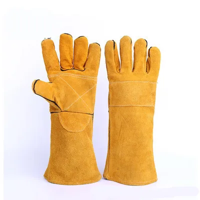 

Cow two-layer leather long welder oil-resistant wear-resistant welding labor insurance gloves
