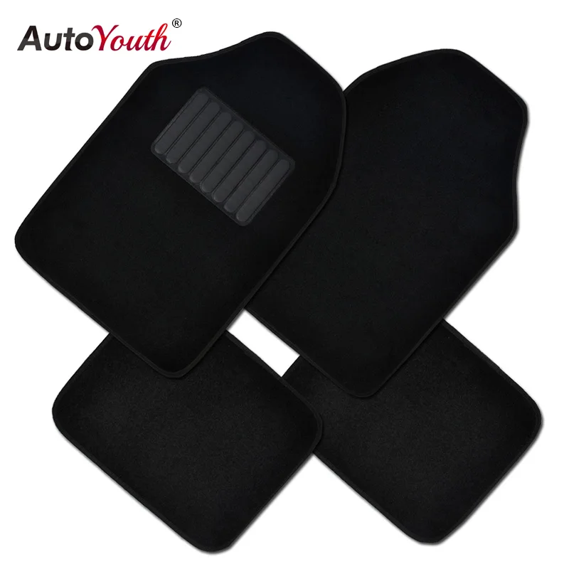 

AUTOYOUTH 4pc Full Set Carpet Floor Mats, Universal Fit Mat for Car, SUV, Van & Trucks - Front & Rear, Black