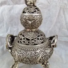 Винтажная китайская династия тибетская Серебряная летучая мышь курильница