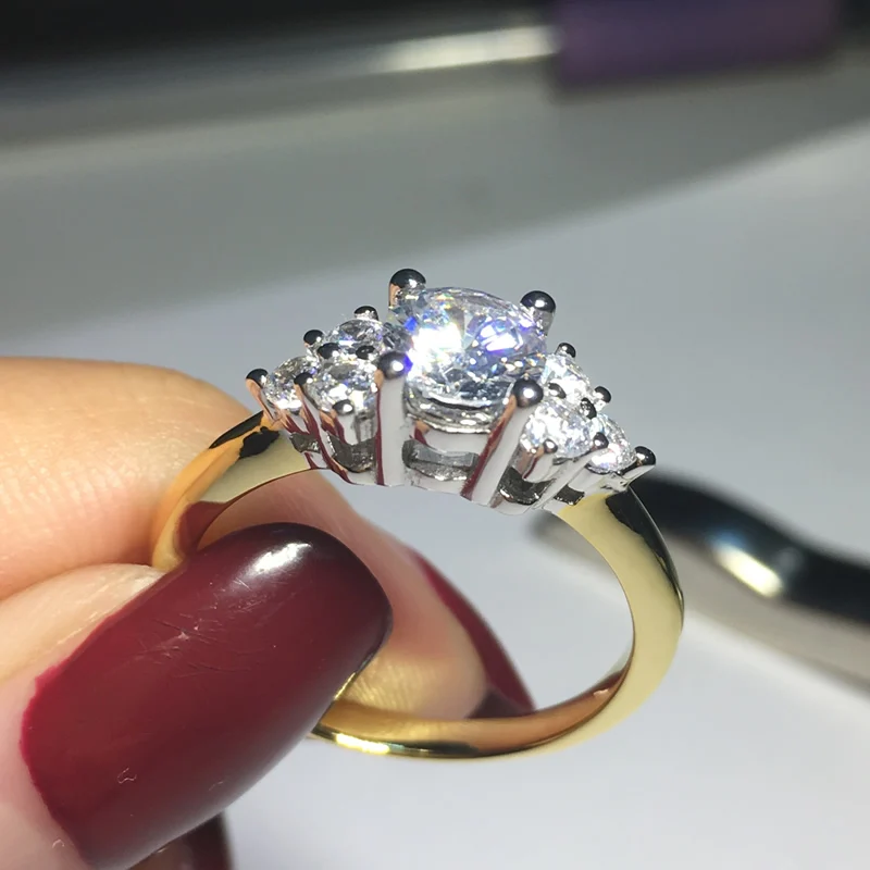 AINOUSHI кольцо из стерлингового серебра 925 пробы желтого золота с тремя камнями и круглой огранкой, обручальное кольцо для женщин, обручальное кольцо для влюбленных, ювелирные украшения
