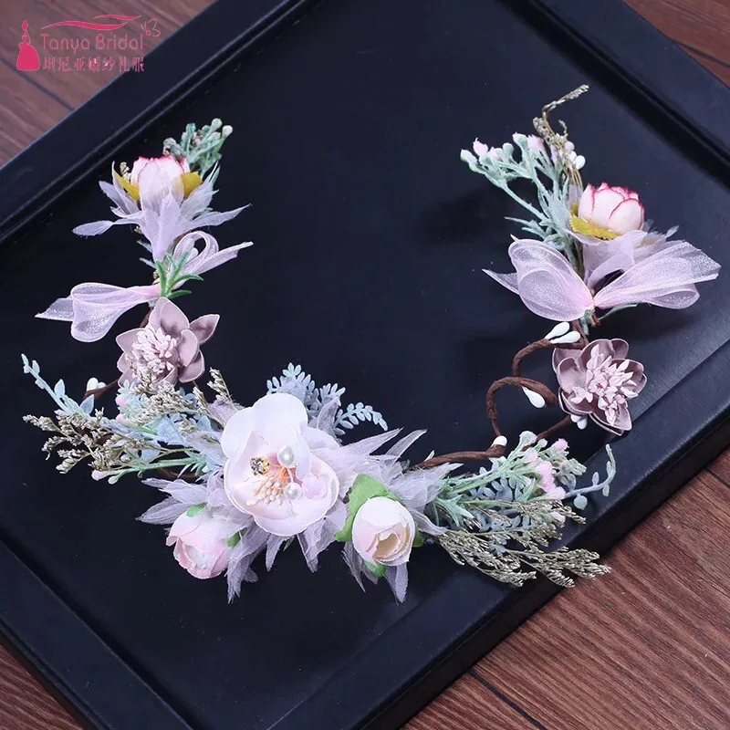 Women Bohemian Flower Headband Handmade Floral Party Wedding Wreath Bridal Headdress Hair Accessories DQG363