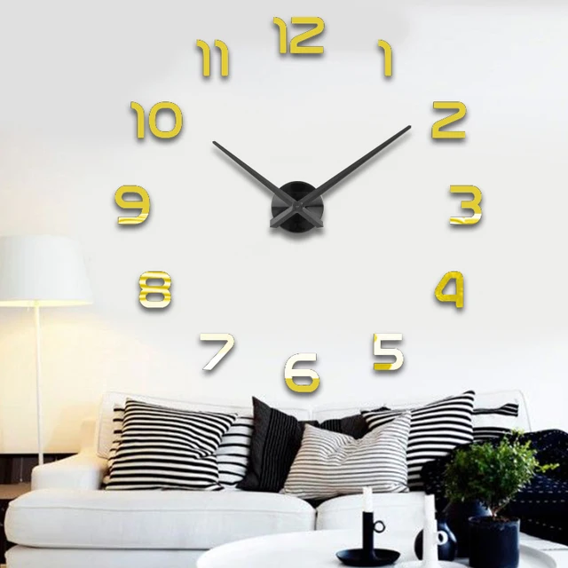 Fashion 3D big size wall clock mirror sticker DIY brief living room decor meetting room wall clock 3