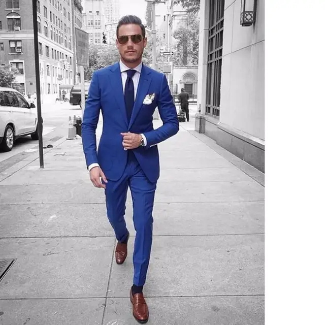Italien Style Bleu Marié Smokings Homme Décontracté Costume Sur Mesure Pour Hommes De Mariage Costumes Slim