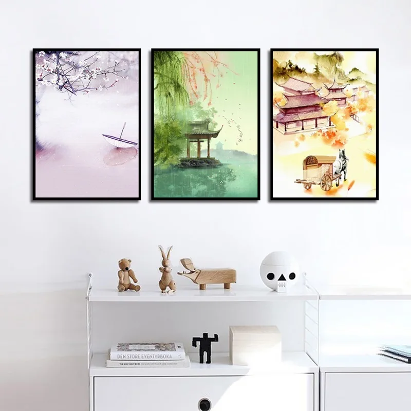 

New Chinese Style Ink Artistic Landscape Canvas Painting Living Room Wall Art Pictures Modern Home Decoration Posters and Prints
