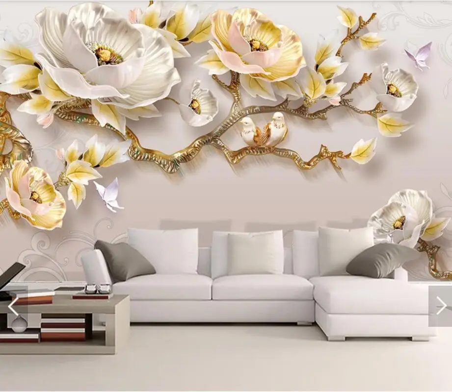 3D 8D Embossed Flower Butterfly Wall Mural Photo Wallpaper for Living