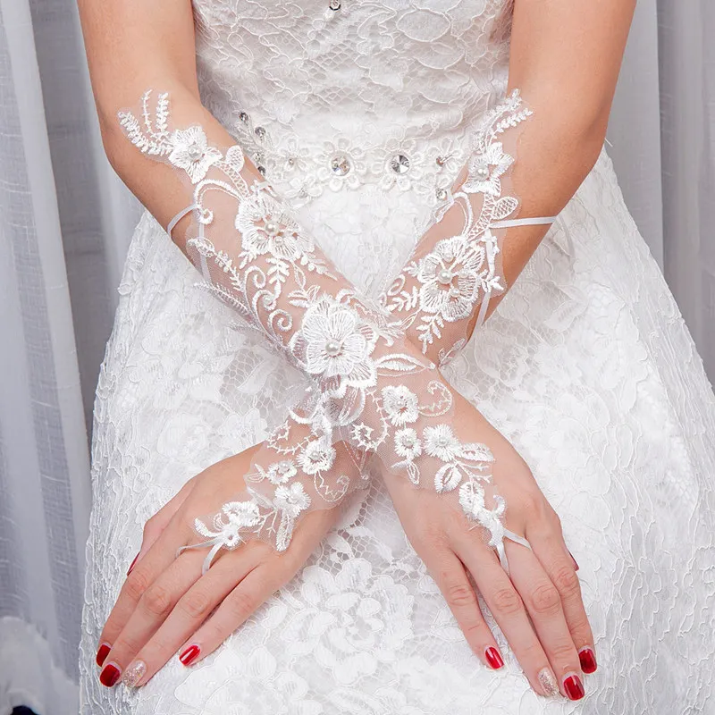 Длинные кружевные свадебные перчатки без пальцев для женщин, для торжественного банкета, для невесты, для вечеринки, белая кружевная перчатка, аксессуары для свадебного платья, перчатки
