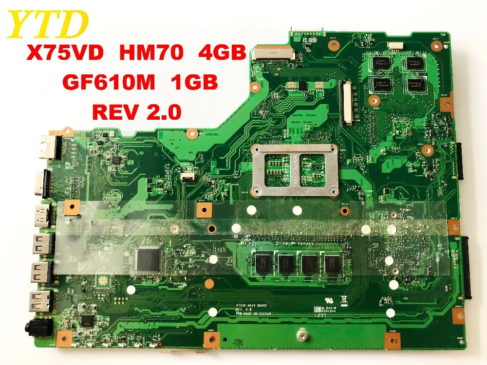 Оригинальная материнская плата для ноутбука ASUS X75VD HM70 4 Гб GF610M 1 ГБ REV 2 0