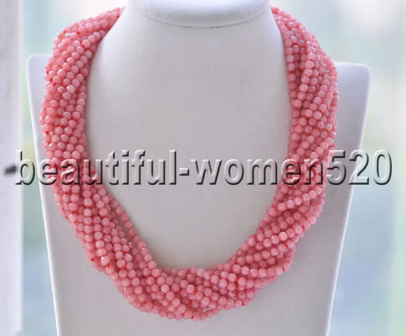 

Z8654 15Strds 4mm Round Faceted Pink Stone Necklace Cougar CZ 20inch