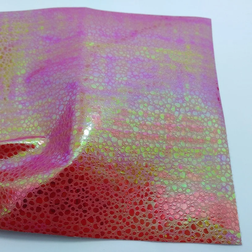 2PCS A4 SIZE Faux Leather Fabric Iridescent Embossed Croco Grain Metallic Leather Fabric Sewing 2S33