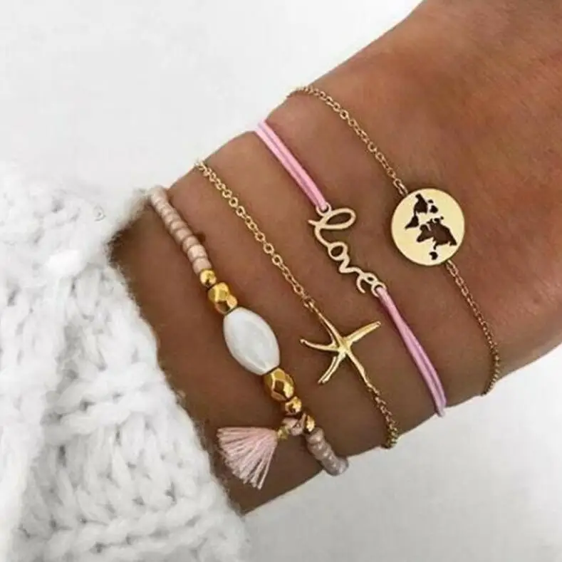 4038-gold Tocona, 20 стилей, Boho, птица, черепаха, карта, сердце, лист, браслеты с элементами в виде стрел, ракушка, бусина, пальма, драгоценный камень, браслет, набор, изысканные женские ювелирные изделия - Окраска металла: 4038-gold