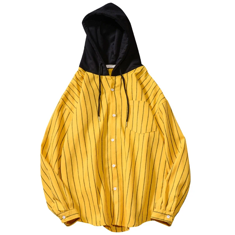 

Harajuku Loose Hooded Blouse Vertical Striped Shirt Blouse Women/Man Spring Autumn Fashion Outwear Red Black Yellow Hoody Blouse