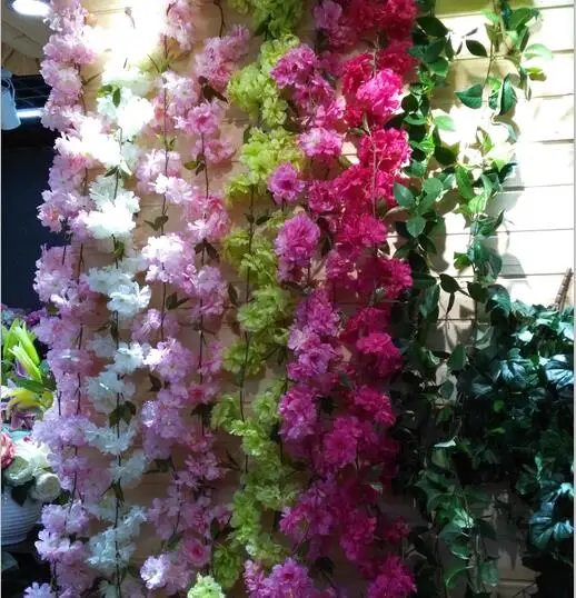 

2017 NEW 4PCS 220CM Lifelike Silk Artificial Cherry Blossom Flower Garland Vine in Wedding Church Decor Pink White Blue AT128