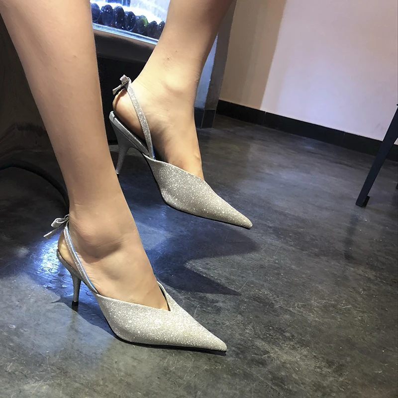 Tendance Hauts Des Bout Chaussures À Nouvelle Femmes Pompes De Feminina Pointu Show Bling Soirée Sandalia Sandalias As Mujer Talons Marque Bowtie Slingback Mariage qZg84w
