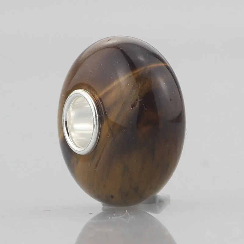 

Beads Hunter 925 Sterling Silver Natural Tiger Eye Stone Charm Bead Fit European 3.5 Bracelet Jewelry