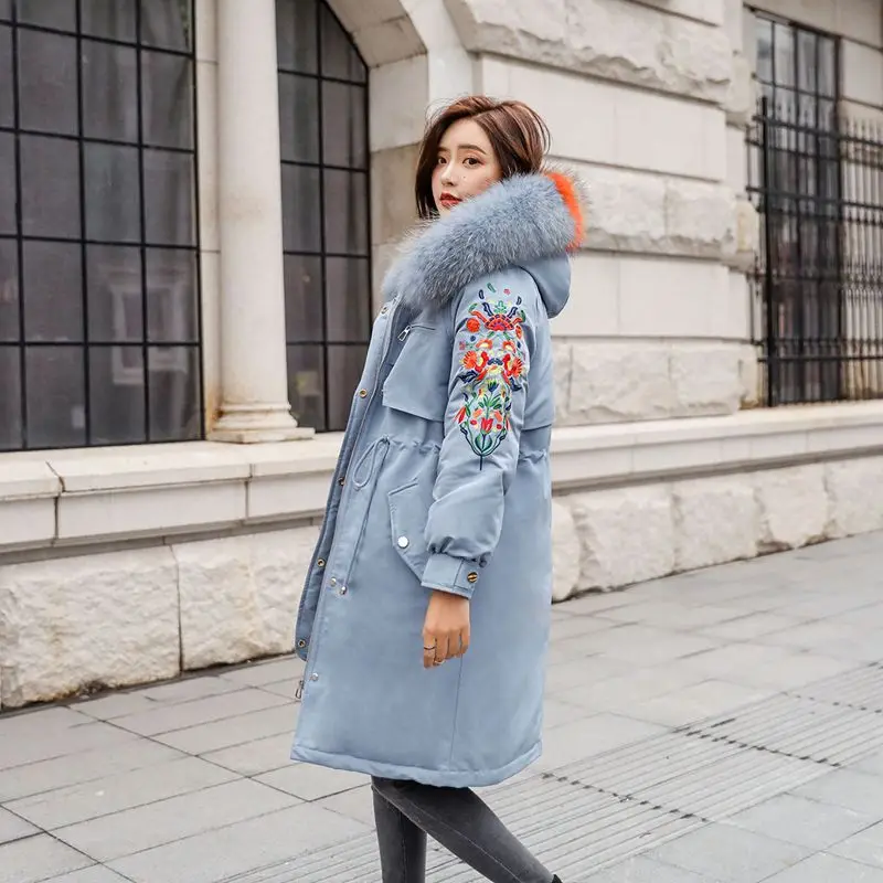 Col Impression Manteau Coton Blue Mode Parkas Nouvelles Rt04 black Capuchon Veste Survêtement Femelles 2019 Long creamy À Moyen Femmes De White Hiver Chaud Fourrure Épais UCqx7C5