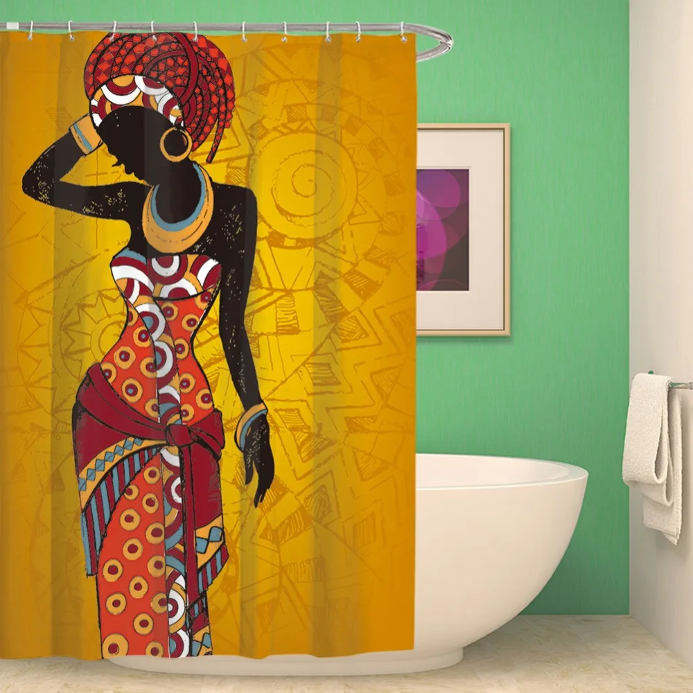 African Women Girls Printed Mildew Proof Polyester Shower Curtains
