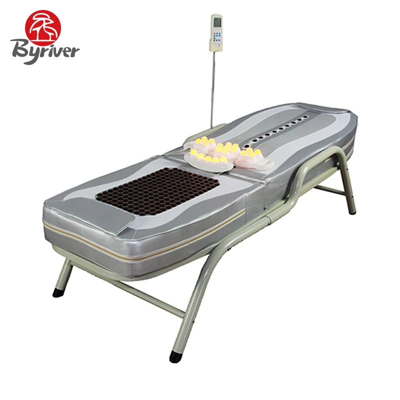 BYRIVER Classic Electric Portable Metal Frame Jade Stone Tourmaline Heating Therapy Massage Bed Table Massager