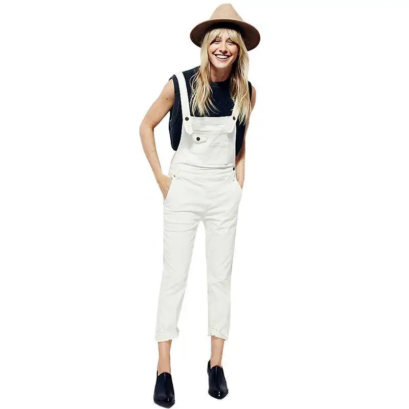 

2018 New White Women Wide Leg Jumpsuits Sleeveless High Waist Denim Women Overalls Cross Back Slim Casual Overalls Jeans