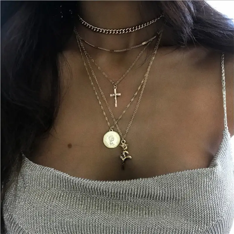 

fuyo Necklace Bijoux Drop Shipping Bohemian Style Ladies Gift Long Pendant Multi-layer Necklace Wedding Party Gift for Women