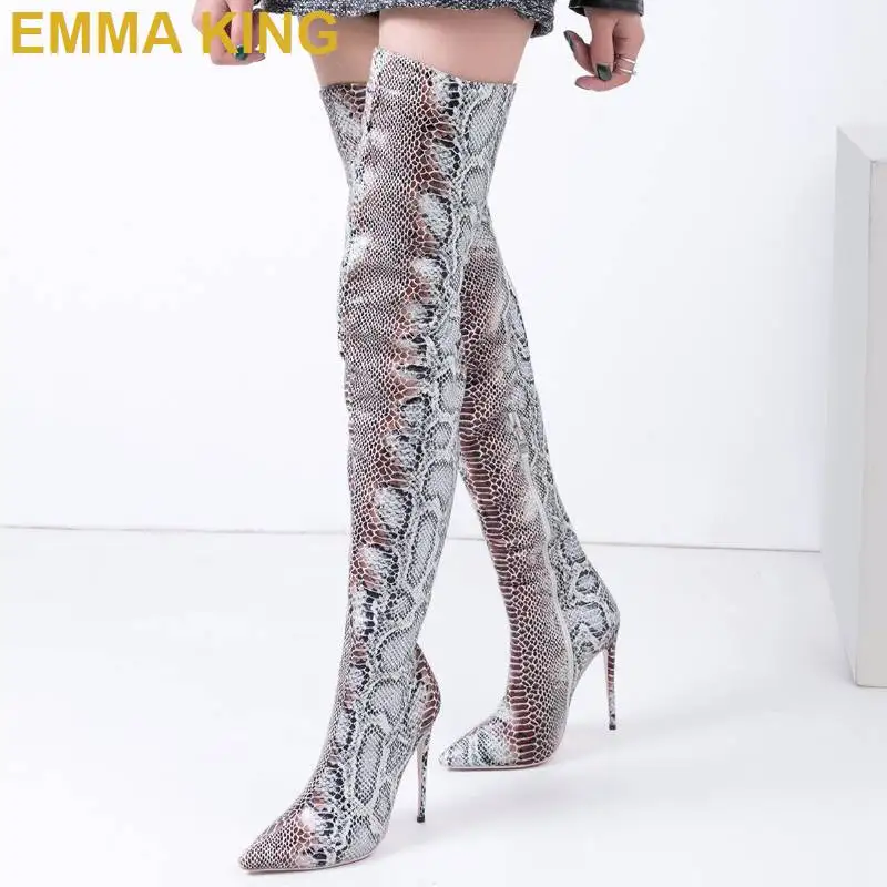 snakeskin thigh high boots