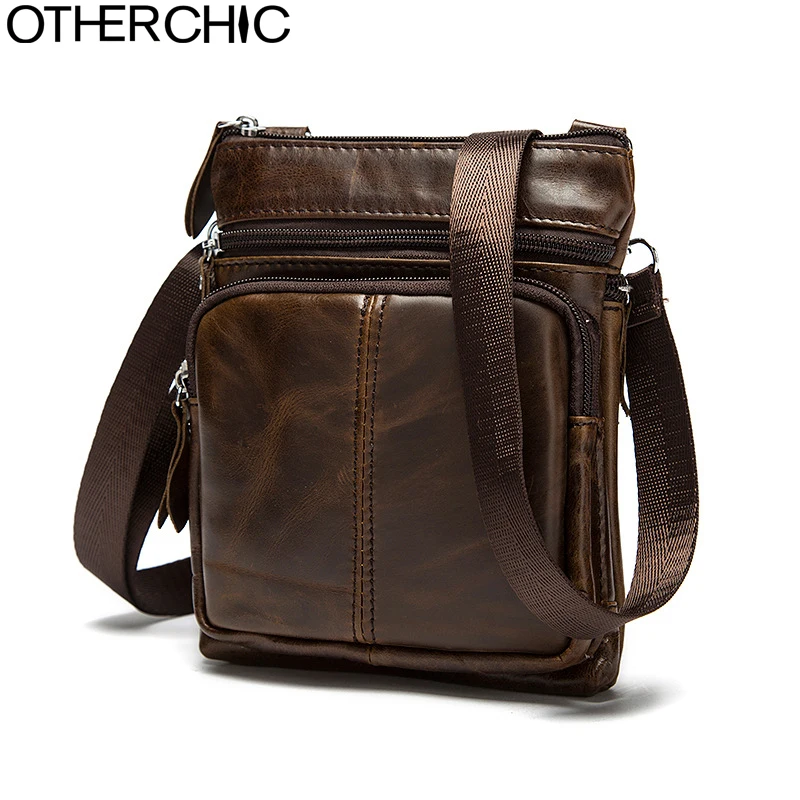 OTHERCHIC Genuine Leather Bags Men High Quality Messenger Bags Small Travel Dark Brown Crossbody Shoulder Bag For Men 7N04-14