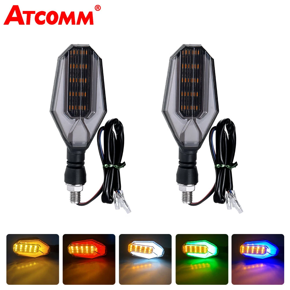 

ATcomm LED Motorbike Turn Signal Flasher Light 5 Colors Yellow Red Blue Green White Clignotant Moto Motorcycle Running Light