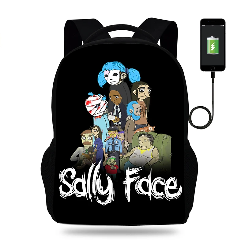 

BULEFLYER Hot Game Sally Face Cartoon Print SchoolBags backpacks satchel for kids orthopedic mochila escolar Usb Charge book Bag