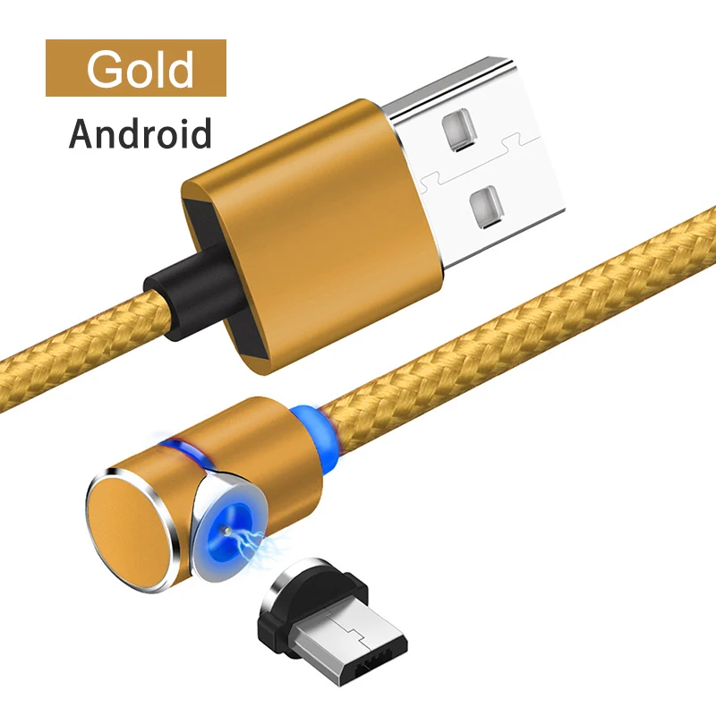 Магнитный кабель для мобильного телефона USB Micro type C Android кабель IOS Синхронизация данных нейлоновая оплетка светодиодный индикатор Магнитный кабель для зарядки 1 м - Цвет: Micro-Gold