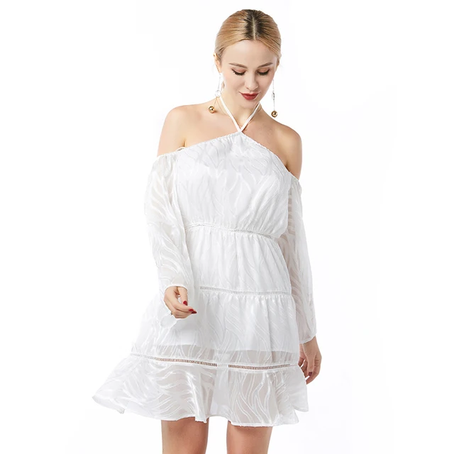 white cold shoulder mini dress