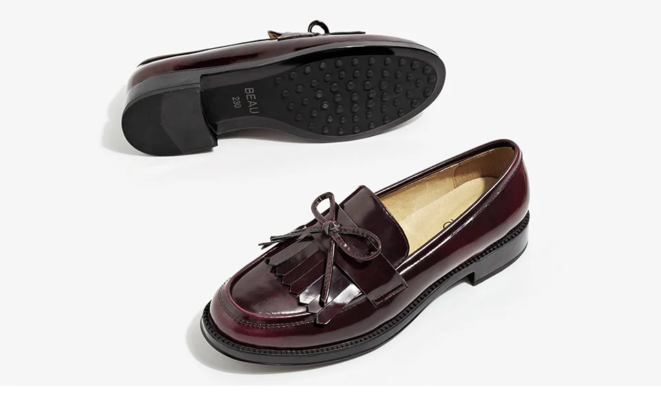 BeauToday/женские мокасины; Лоферы ручной работы; бантик с кисточкой; круглый носок; слипоны; натуральная кожа; высокое качество; женская обувь; 27064