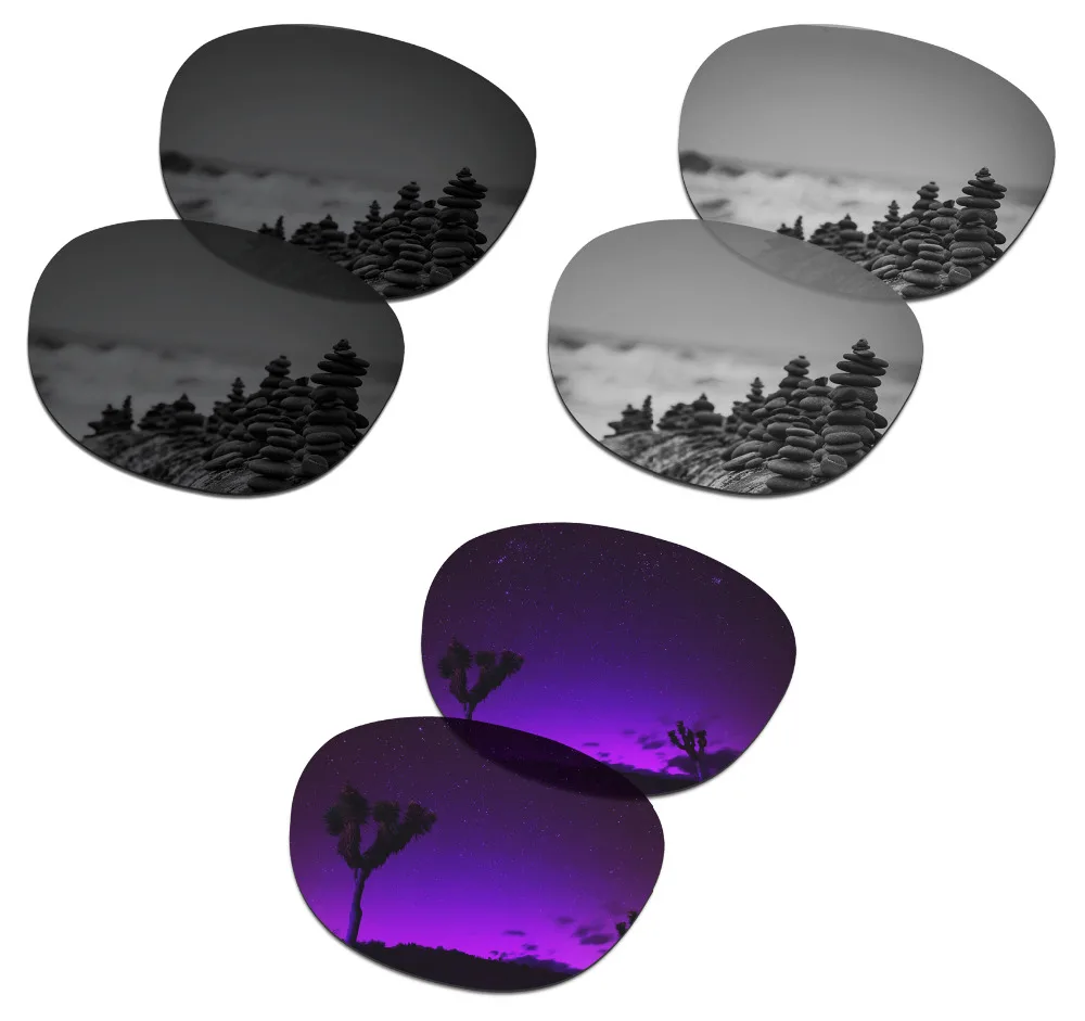 SmartVLT 3 Pairs Polarized Sunglasses Replacement Lenses for Oakley Latch Stealth Black & Silver Titanium & Plasma Purple