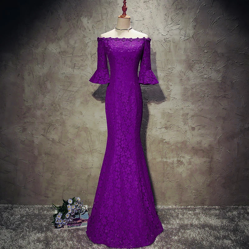 purple lace off the shoulder dress