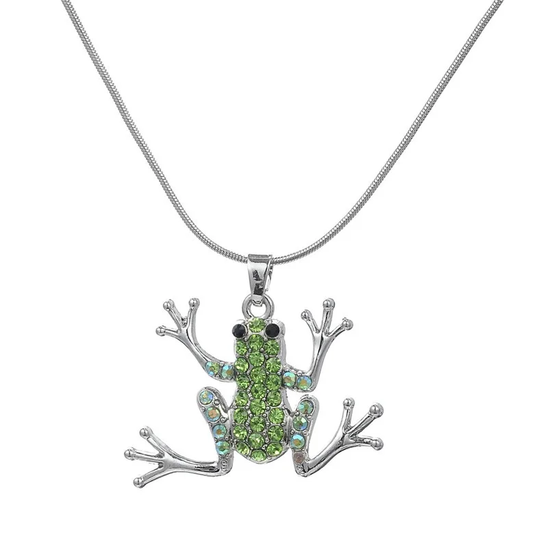 5PCS Fashion Animal Frog Pendant Necklace Jewelry Green Crystal