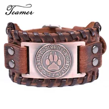 Teamer – Bracelets à breloques en cuir pour hommes, 12 Styles, patte de loup, Rune, amulette esclave, bijoux Vintage, couleur argent, Bracelet large