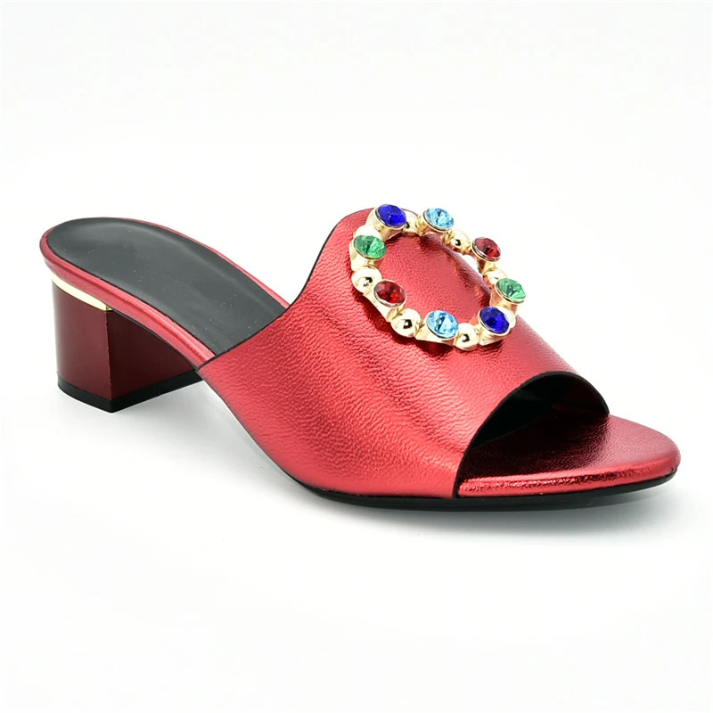Новинка; обувь больших размеров; женская обувь без застежки на каблуке; женские туфли-лодочки в нигерийском стиле для вечеринок; элегантные свадебные туфли со стразами; Свадебная обувь - Цвет: Красный