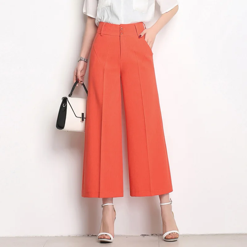 Брендовые новые женские широкие укороченные штаны с высокой талией размера плюс, Модные свободные женские летние тонкие укороченные штаны белого и красного цвета, 6XL - Цвет: Оранжевый