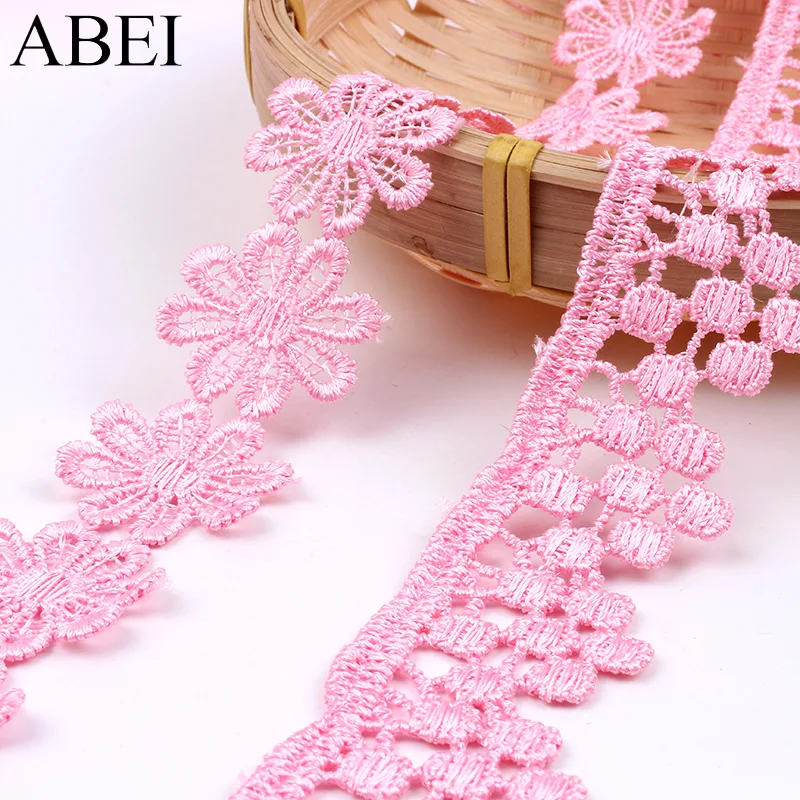 5yards Embroidered Pink Lace Ribbon Sewing Water Soluble Flower Lace