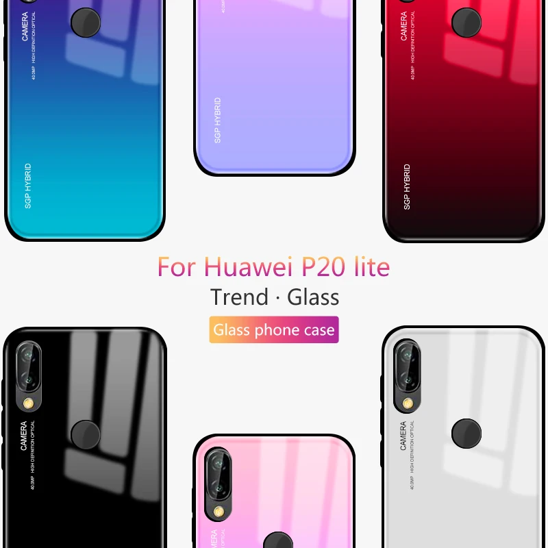 Градиентный чехол из закаленного стекла для телефона Huawei P20 Lite цветной P 20 20P LITE PRO